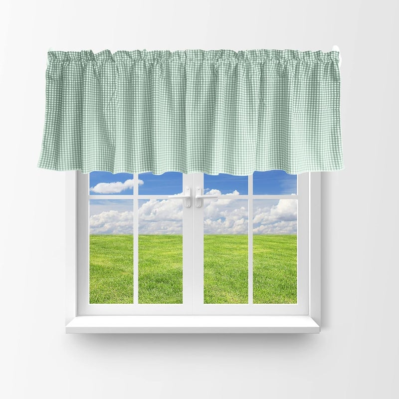 Poly Cotton 1/8th Inch Gingham Checkered Window Valance Home Décor Bedroom Nursery Kitchen Window (58" Wide x 18" Long, Mint)